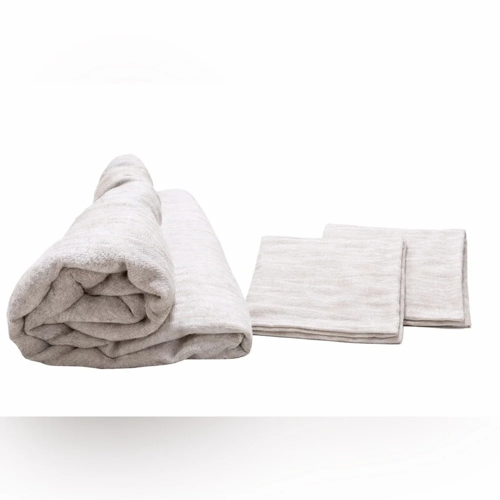 West Elm TENCEL Lyocell Duvet Cover Set Sand Full/Queen Euro Shams Reversible